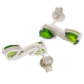 Pear green chrome diopside sterling silver earrings with accent, featuring sparkling gemstones for an elegant look.